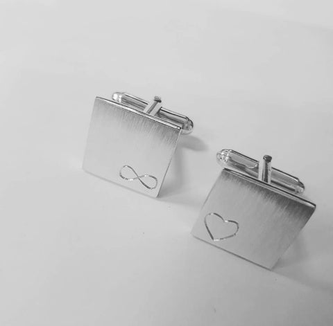 Square cufflinks with heart & infinity symbol
