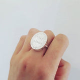 Personalized engraved statement ring for Abbey