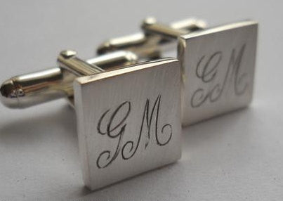 Square cufflinks with engraved initials