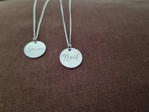 1 x 16mm disc necklace with name engraved