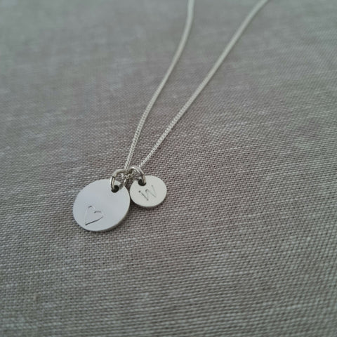 Disc necklace with initial and heart disc