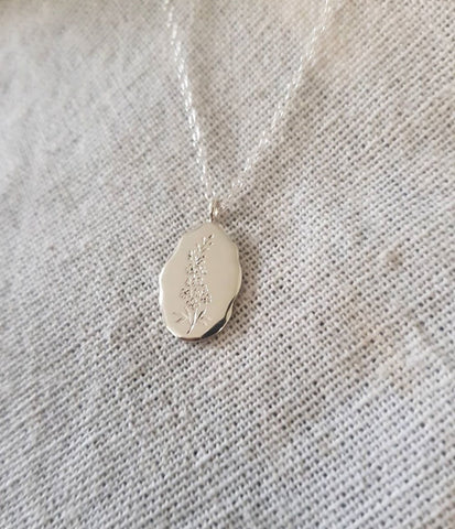 Engraved wildflower necklace