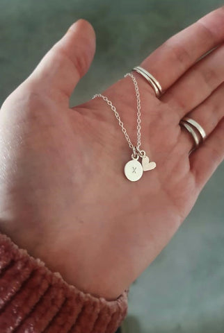Disc and heart necklace