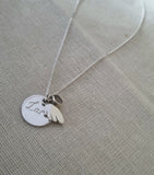 Memory necklace with angel wing and white topaz