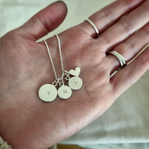3 initial disc necklace with heart